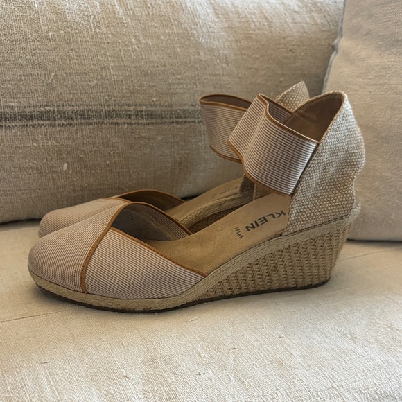 Anne Klein Shoes - Anne Klein Beige Elastic Ankle Wedge Espadrilles